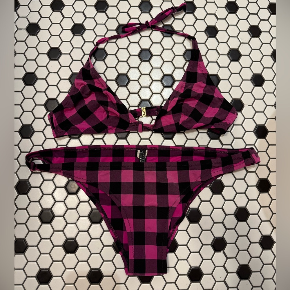 Laura Urbinati Plaid Pink and Black Bikini Set